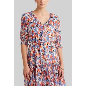 Lauren Ralph Lauren Ruffled Smocked Sheer Printed Dress, Sz 10 — NWT